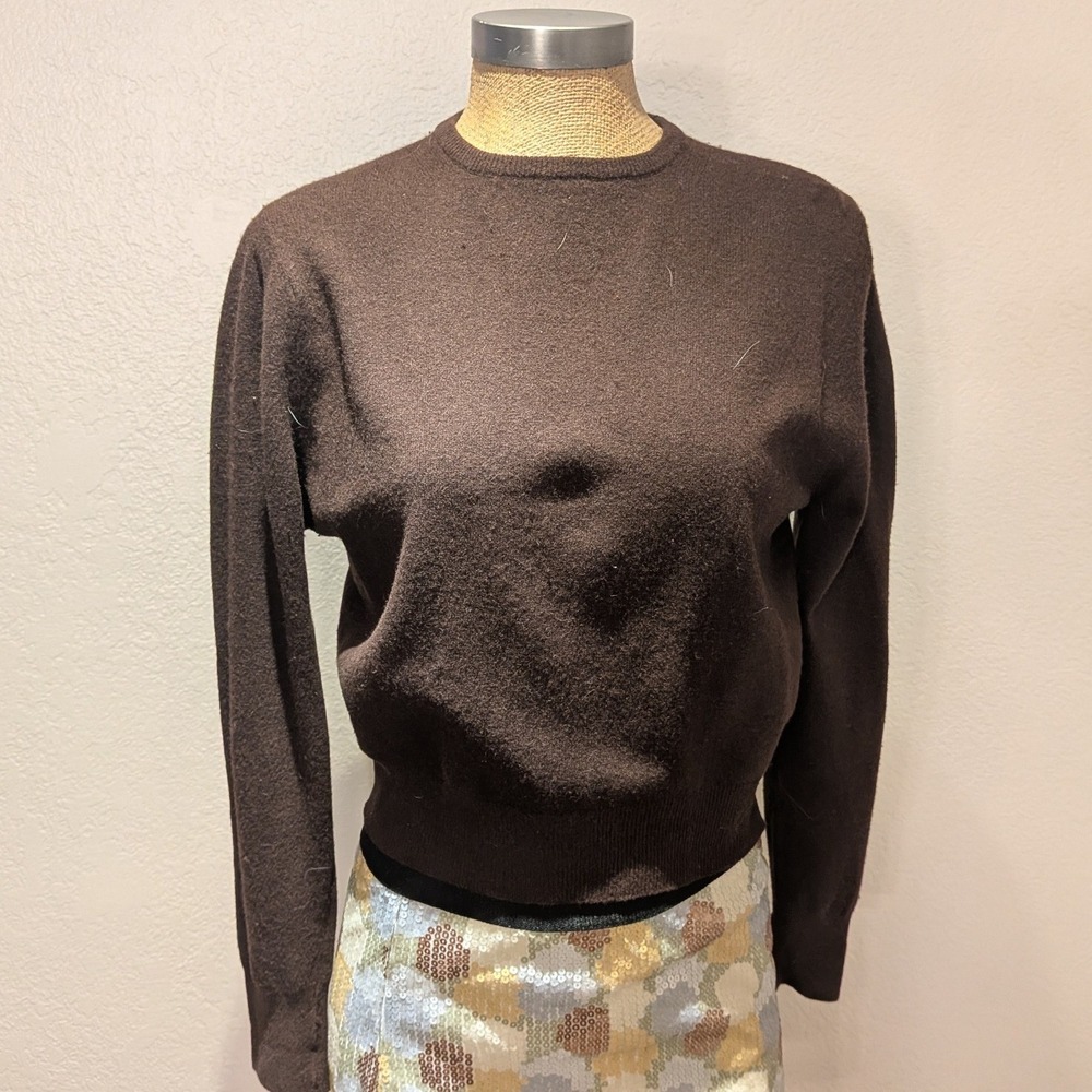Baylor Sweater Women Brown Good Vintage Fur Fiber Blend Lambswool Crewneck